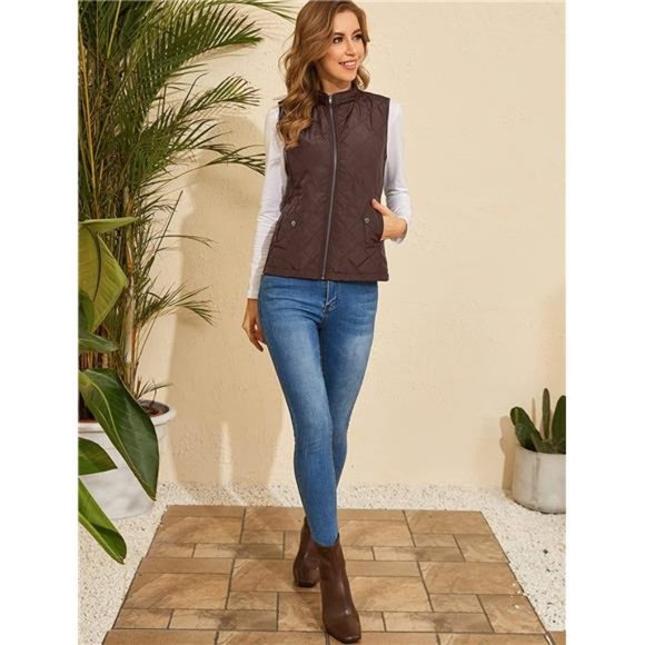 Women Quilted Vest Zip Up Stand Collar Lightweight Gilet Sleeveless Outerwear - Picture 5 of 5